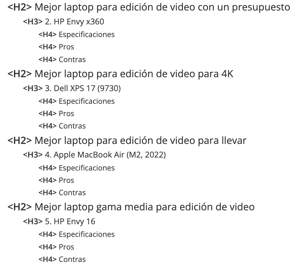 encabezados H2 y H3 con preguntas completas