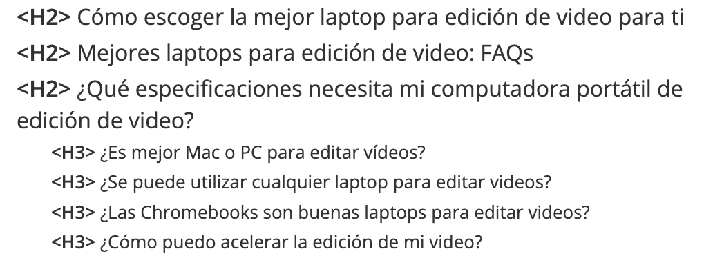 encabezados H2 y H3 con preguntas completas